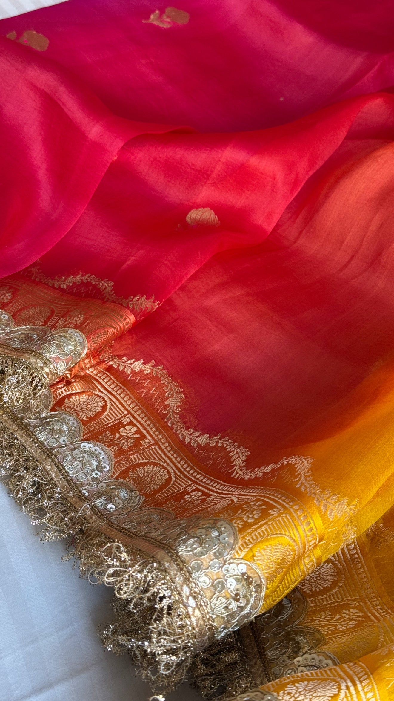 4D shaded rang birangi kora silk kadhwa multicoloured saree